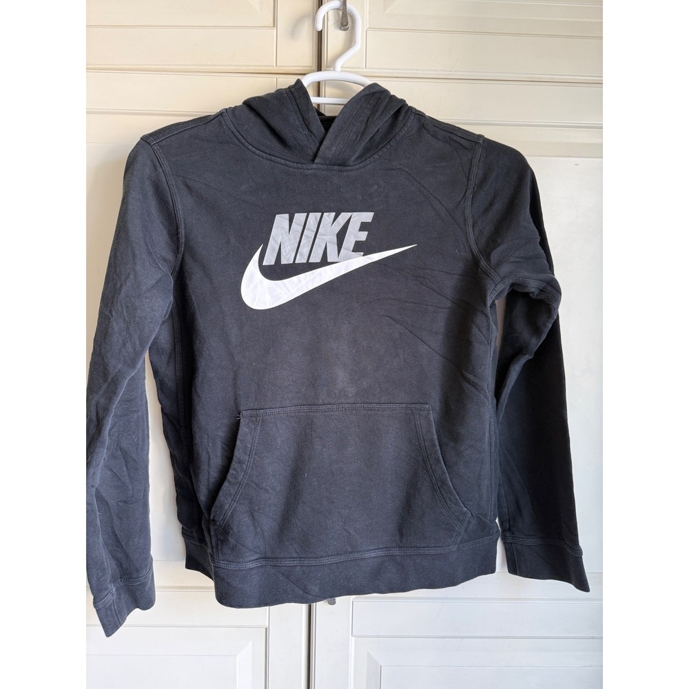 Nike‎ Boys Youth XL Pullover Hoodie Black White Futura Logo Fleece Sweatshirt